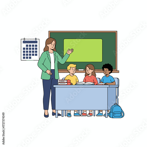 Illustration concept of students in a classroom on a white background