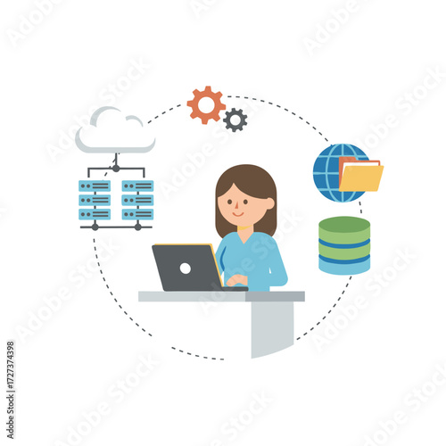 Server maintenance illustration concept set against a white background