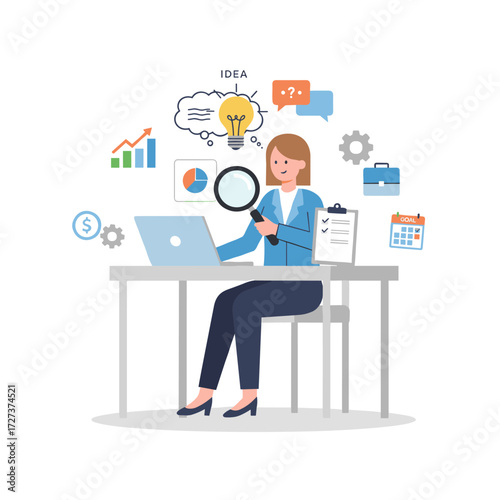 Concept of a strategic planning illustration: a flat image set against a white background