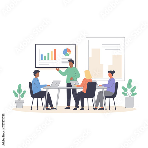 A business meeting in the office, featuring a shareholders' gathering for the company illustration concept, presented as a flat illustration isolated on a white background