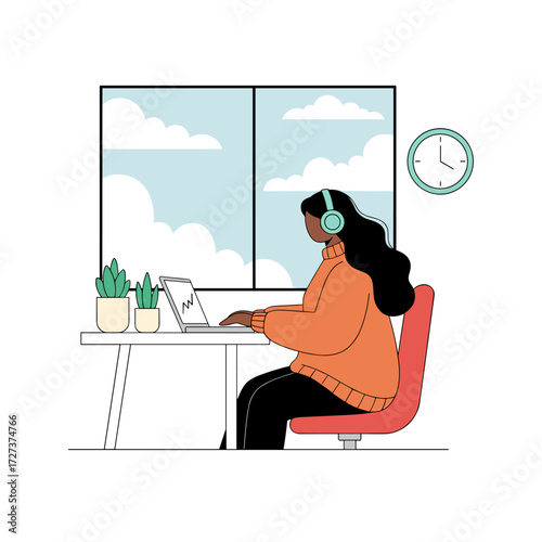 Vector illustration of a woman in a telecommuting concept