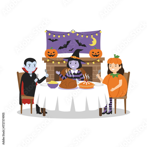 Halloween illustration idea: a flat illustration set against a white background