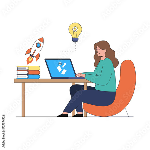 Illustration concept of a business professional developing a business idea, presented as a flat illustration set against a white background