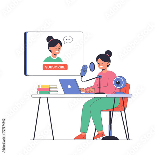 Illustration concept of a content creator on a white background