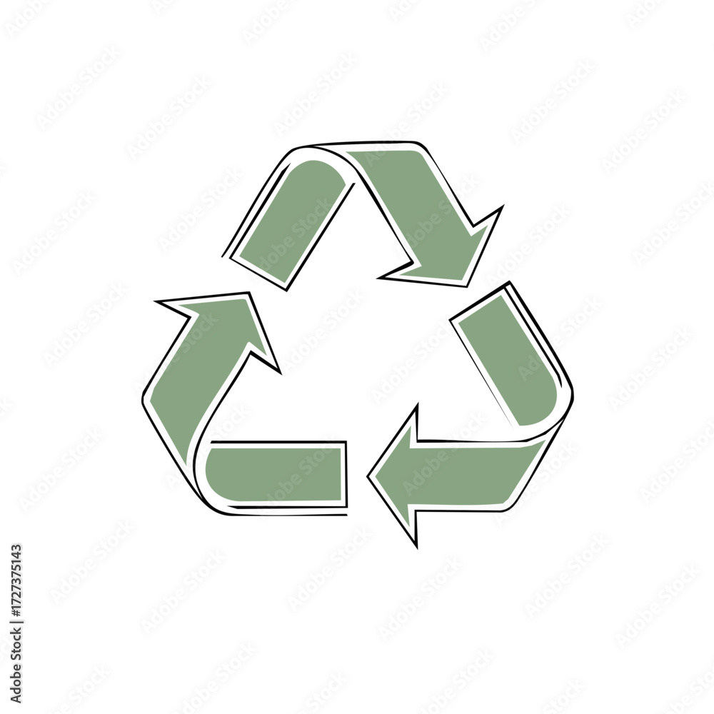 Obraz premium Green recycling symbol with a hand drawn outline and simple flat design