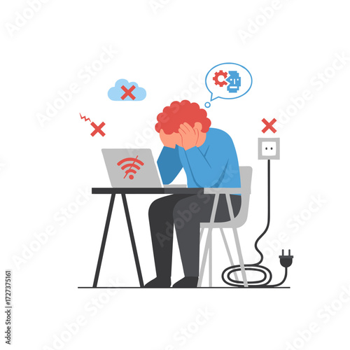 Concept of a connection error illustration: a flat image set against a white background