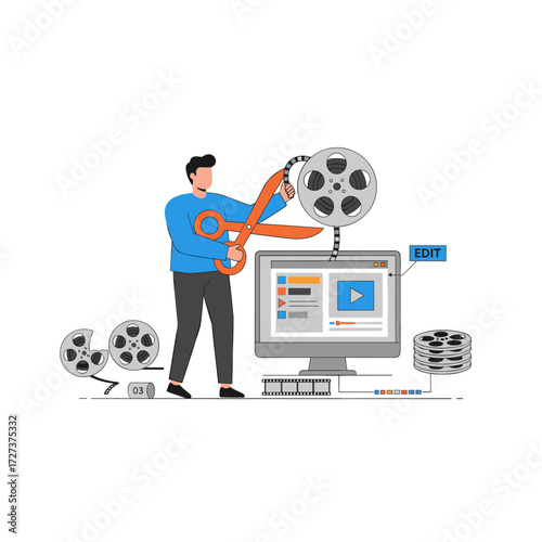 Illustration concept of a video editor on a white background