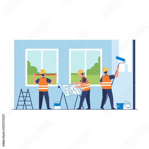 Develop a decorating process, renovate rooms, and repair the flat illustration