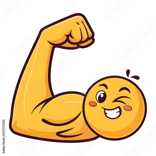 Flexed bicep muscle arm emoji style illustration representing strength, power, or fitness, isolated