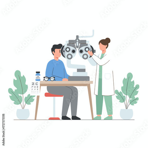 Illustration concept of an eye optical checking machine, presented as a flat image on a white background