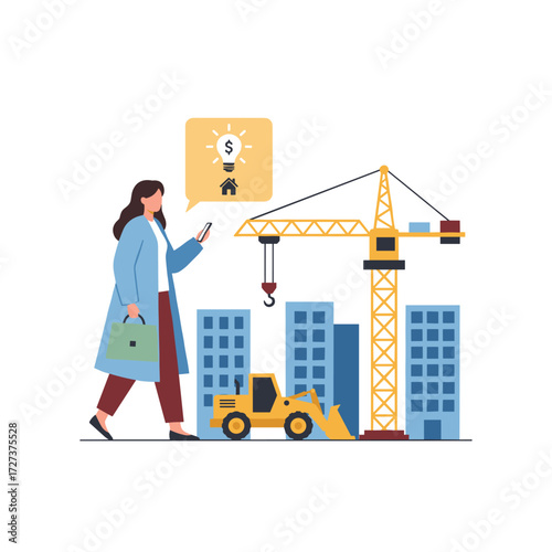 When buyers send a message to a real estate agent or construction worker, create a unique illustration for a website, application, or presentation