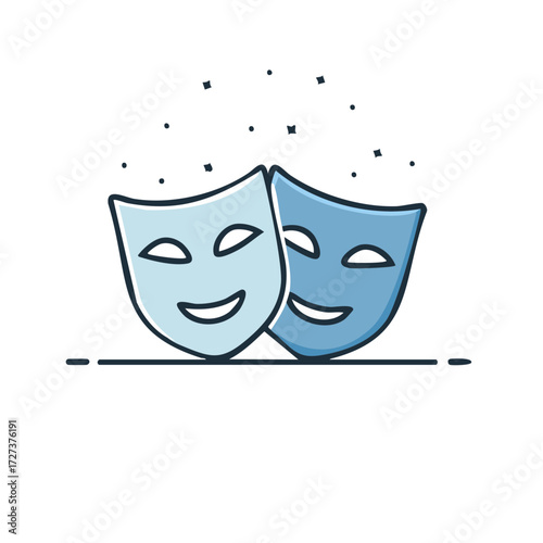 Happy blue stage masks for theater performance arts and entertainment illustration