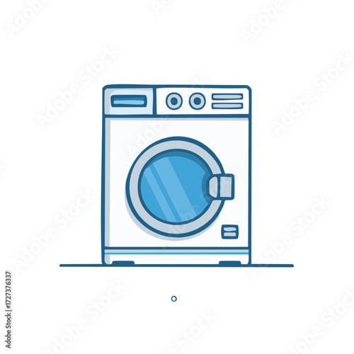 Modern front loading washing machine icon. Simple line art illustration of a laundry appliance for cleaning.