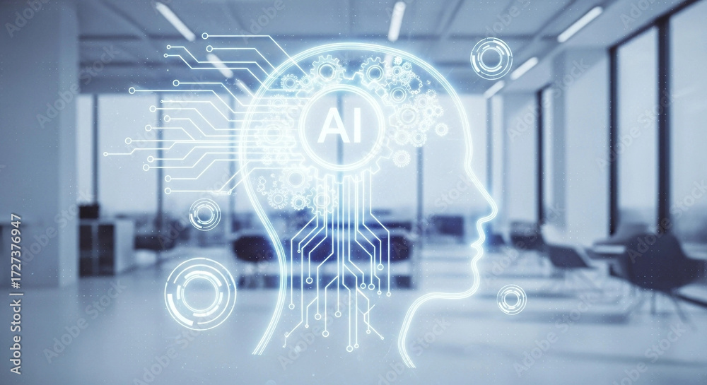 Fototapeta premium AI Brain Concept in Modern Office - Artificial Intelligence