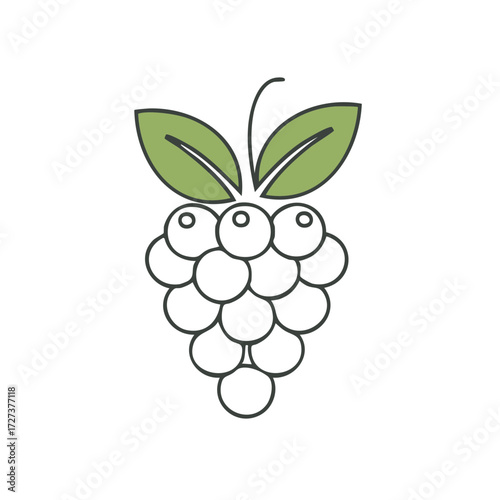 Stylized green grape cluster icon with leaves and dark outline on white background