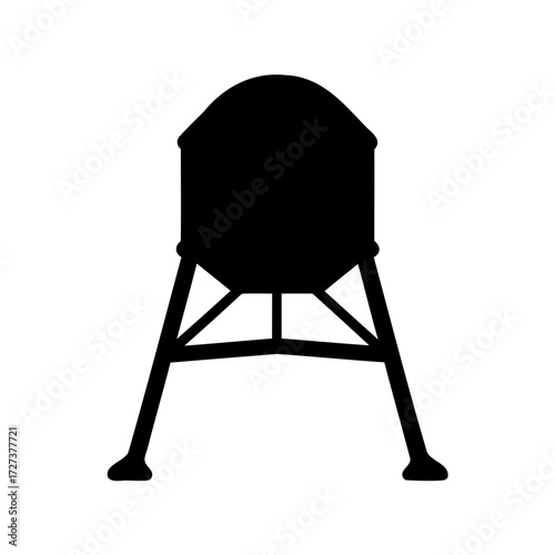 Monochrome silhouette of a vintage style water tower for municipal service