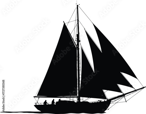 Vintage silhouette tall ship sailing ocean sea adventure travel nautical maritime vector