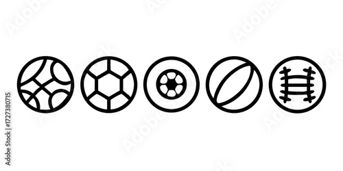 Sport ball icon set. Line and glyph sport ball set. Football ball.