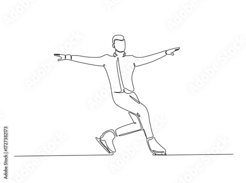 Figure ice skating in single outline illustration. Continuous line art drawing of ice skating dancer. Editable stroke.