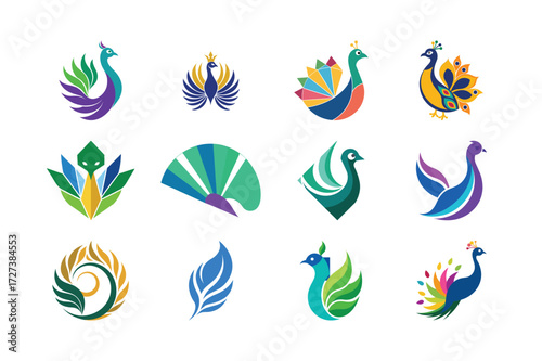 Peacock and Phoenix Abstract Logo Set