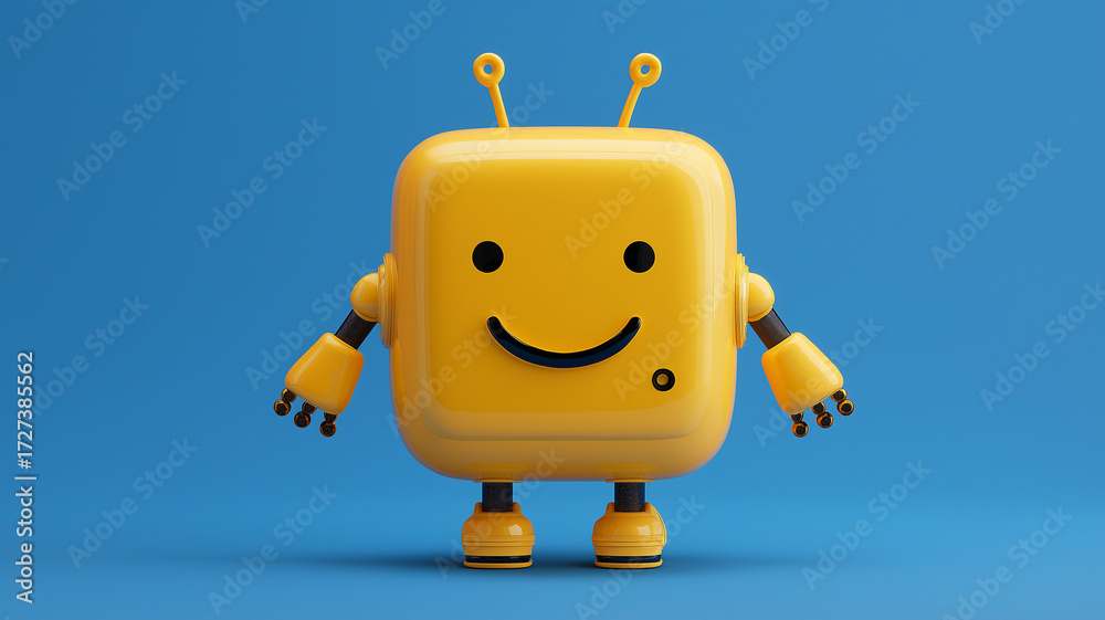 Naklejka premium Cute yellow robot mascot with smiley face
