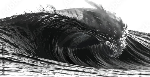 Powerful ocean wave crashing monochrome dramatic seascape vector