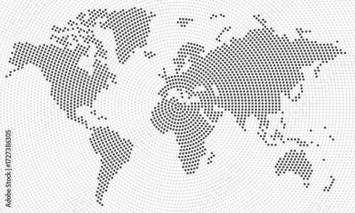 Vector world map with radial rounds dots for business templates
