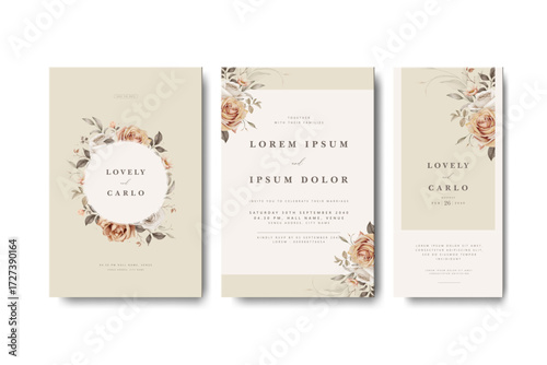Fotografija wedding invitation card set with roses flower template