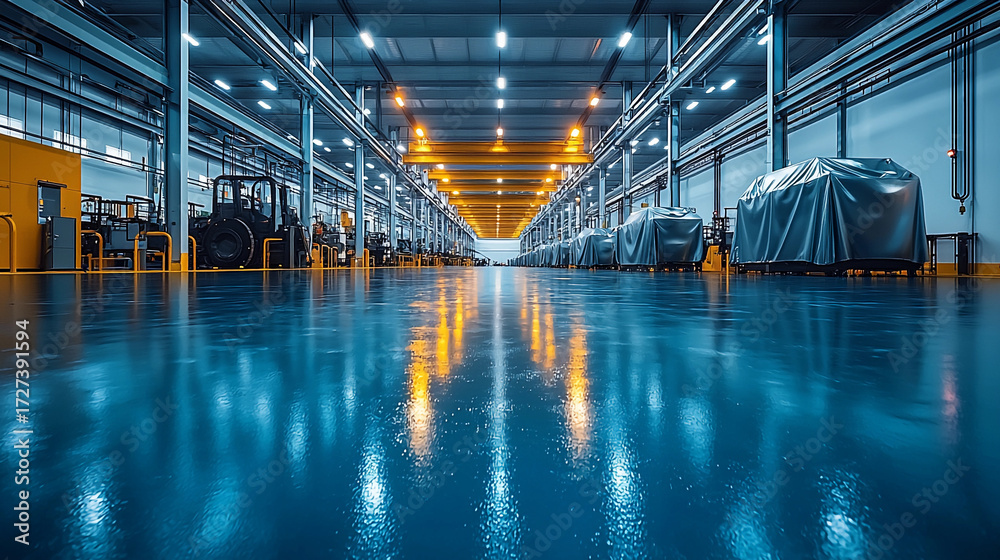 Fototapeta premium Wide-angle view of a modern production facility interior Generative AI