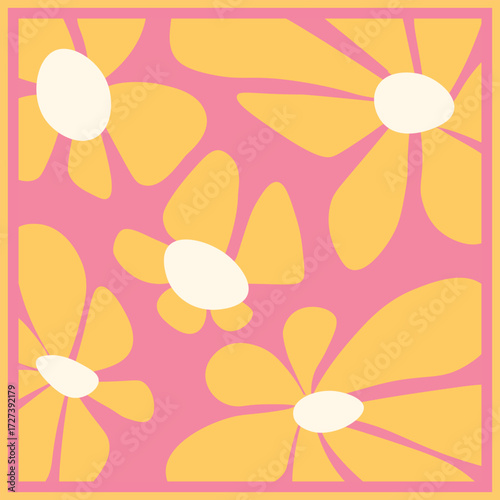 Print for kerchief, bandana, scarf, handkerchief, shawl, neck scarf. Squared pattern with ornament for fabric, textile, silk products. Paisley vector with abstract flowers. Floral folk tracery.