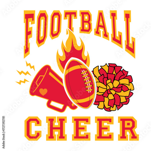 Cheerleading Pom-pom, Megaphone and a Football. Kansas City Vector cheerleading illustration.
