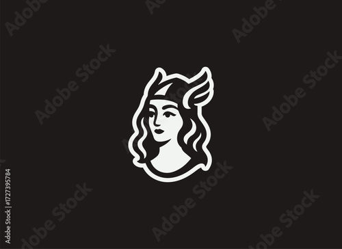 Valkyrie Logo and Illustration, Norse Warrior Goddess Logo Design, Viking Valkyrie Vector, Norse Mythology Logo, Shieldmaiden Illustration, Elegant Warrior Woman Branding, Mythical Valkyrie Minimal