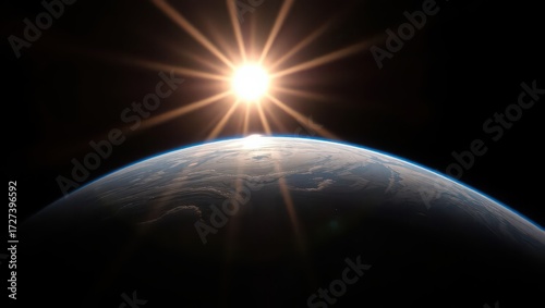 A stunning view of earth from space with the sun rising over the horizon