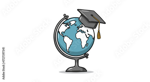 Earth Globe with Graduation Cap Education World Learning