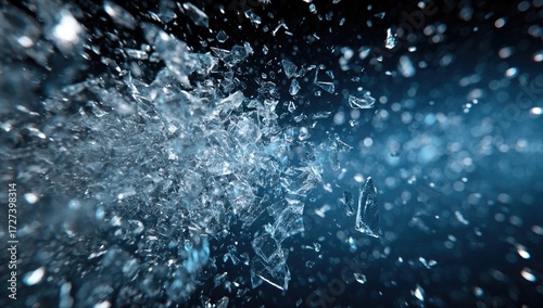 Shattered ice explosion in dark space