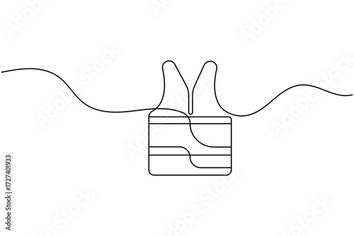 Life jacket continuous one line art drawing safety vest vector illustration