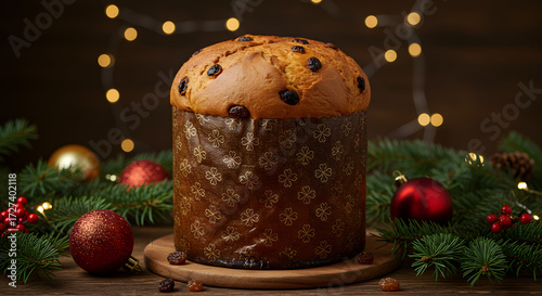 Panettone christmas bread italian sweet bread holiday dessert traditional baked goods festive season food photography
