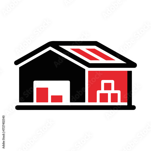Vector graphic of a storage warehouse building. Icon for industrial distribution, freight delivery, and logistics concepts on a white background