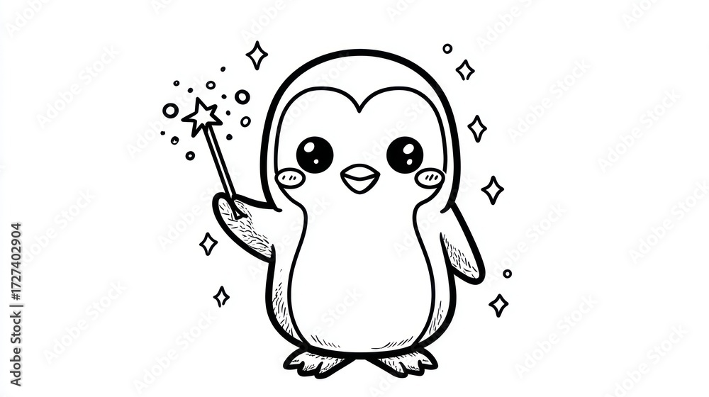 Obraz premium Cute penguin with magic wand