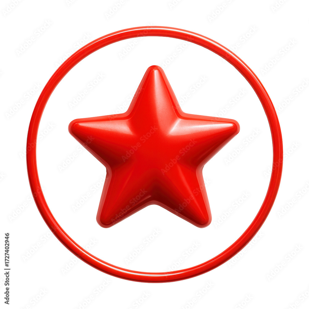 Fototapeta premium Red star icon inside a red-outlined white circle.