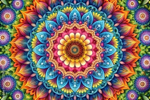 Vibrant Colorful Mandala Pattern With Intricate Floral Design