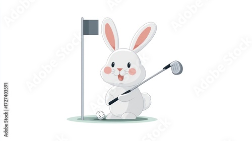 Cute rabbit playing golf