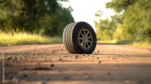 Wallpaper Mural A photo of a tire on a gravel path Torontodigital.ca