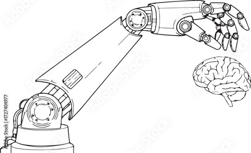 Robotic Arm with Human Brain Scientific Concept