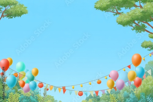 Colorful party scene under a clear sky