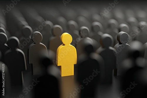 A single golden figure amidst a crowd of dark figures (1)