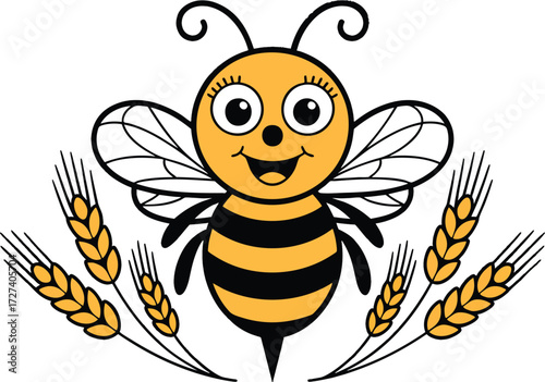  A cartoon illustration of happy bee, Honey Bee Cartoon Illustration, Hand drawn honey bee cartoon illustration, Bumble Bee Cartoon.