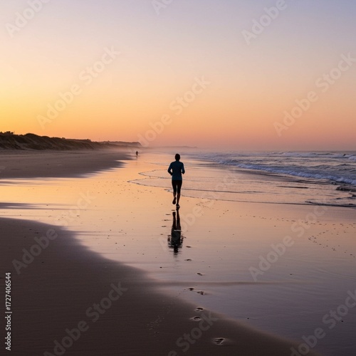woman walking on the beach at sunset