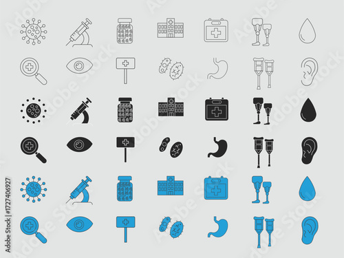 Medical health care urgent treatment vector art line design template