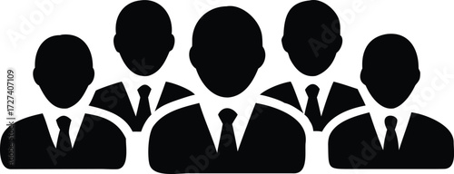 Team Silhouettes: A cohesive group of business people, represented as striking black silhouettes, stand united, representing the strength of collaboration and shared purpose.